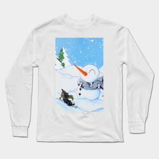 A Pup and His Snowman Long Sleeve T-Shirt